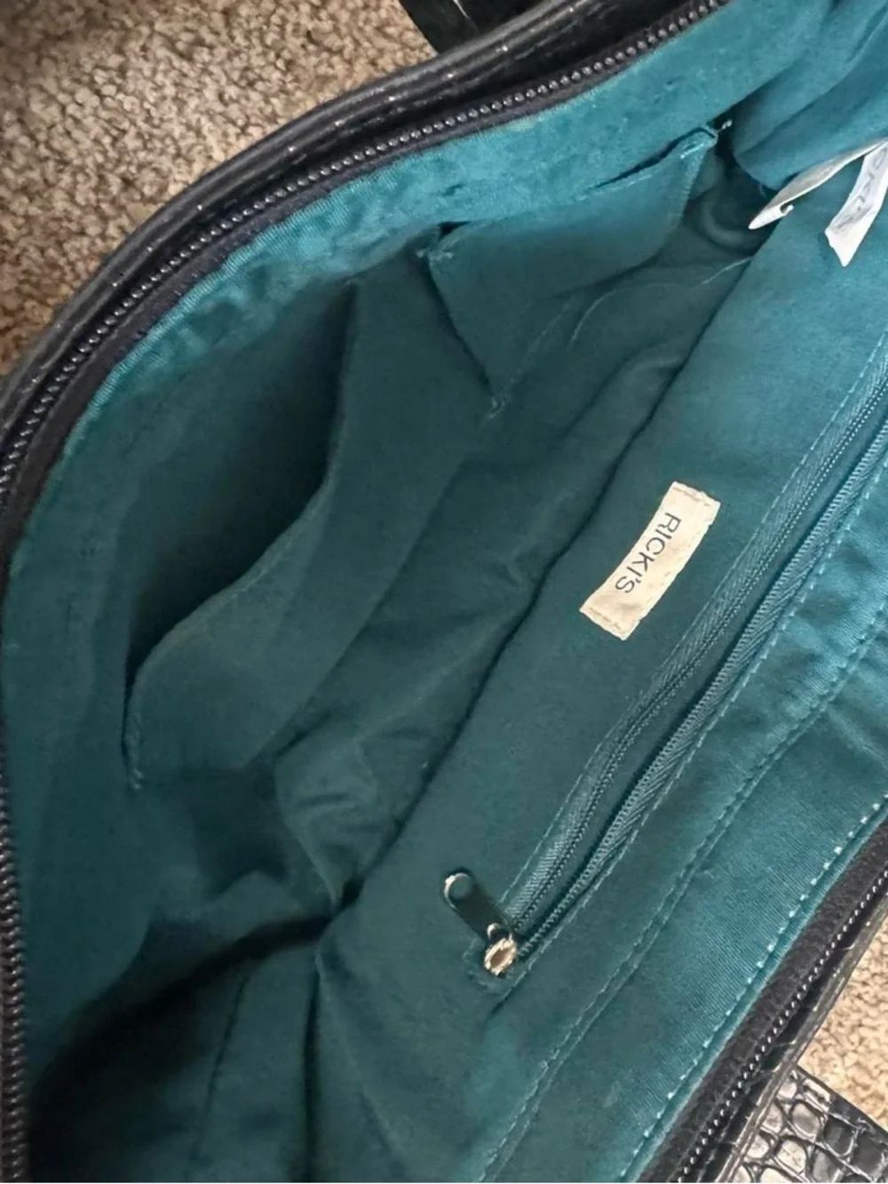 Y2K Black Croc Faux-Leather Shoulder Bag Purse - Picture 6 of 6